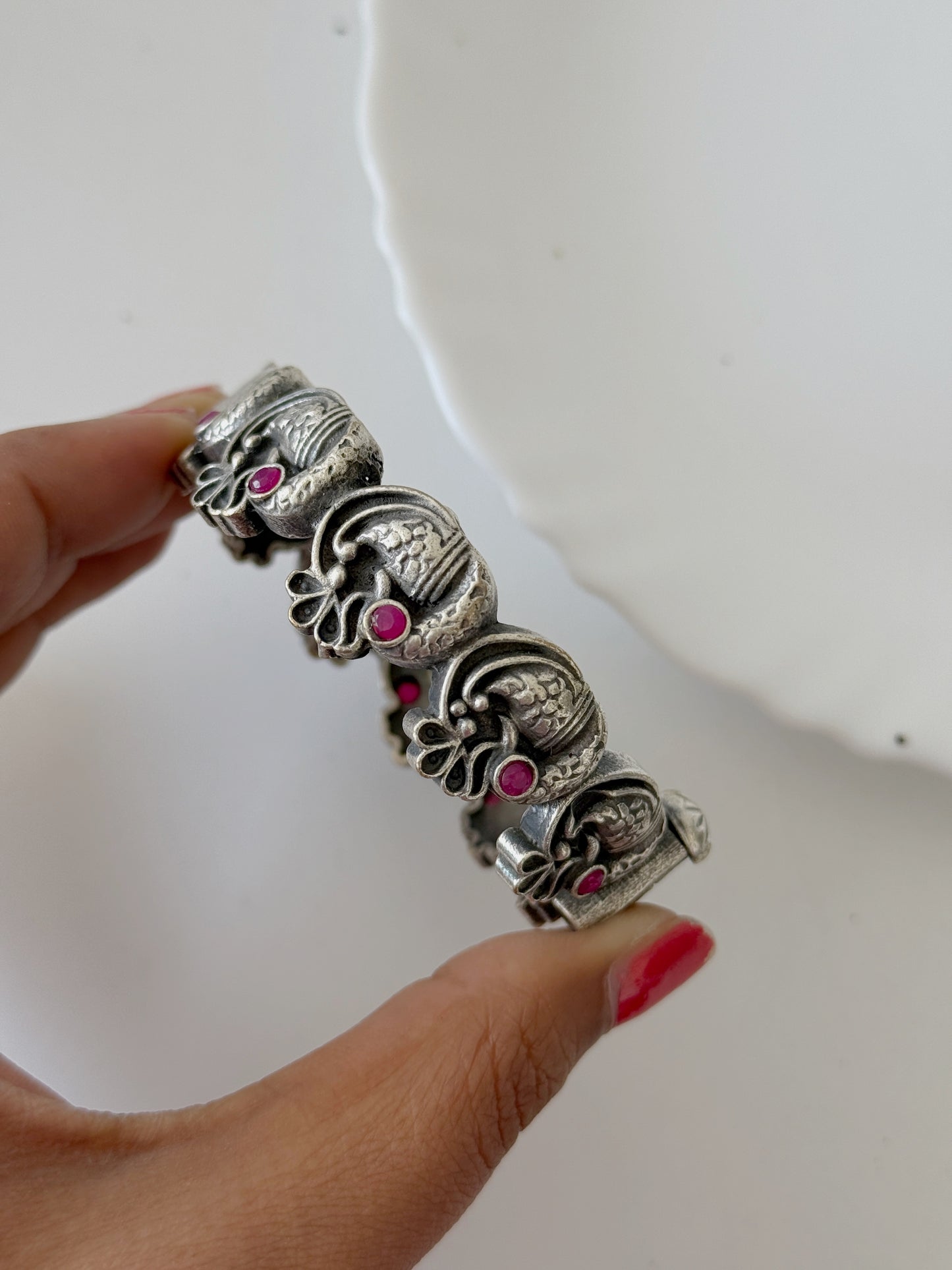 SILVERLOOKALIKE STONE BANGLE