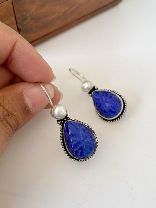 GERMAN SILVER CARVED HOOK EARRINGS