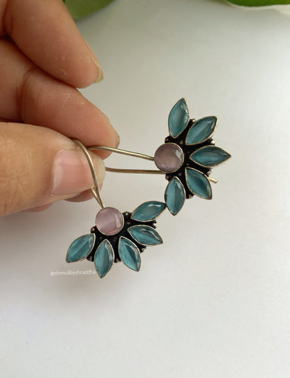 GERMAN SILVER FLOWER HOOK EARRINGS