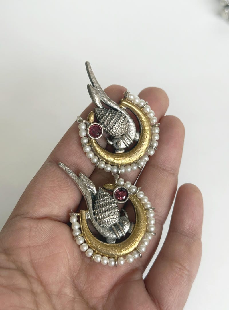 BIRD DUAL TONE EARRINGS