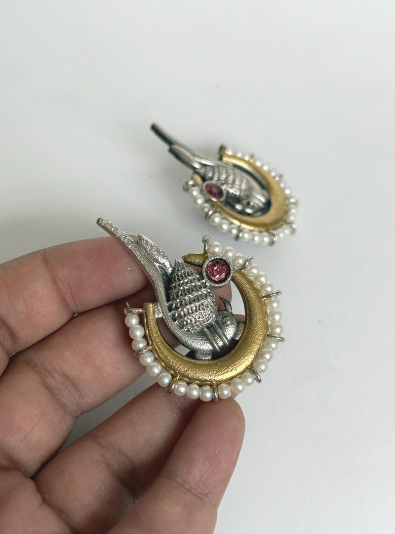 BIRD DUAL TONE EARRINGS