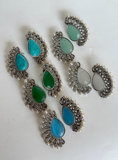 SILVERLOOKALIKE STONE STUDS