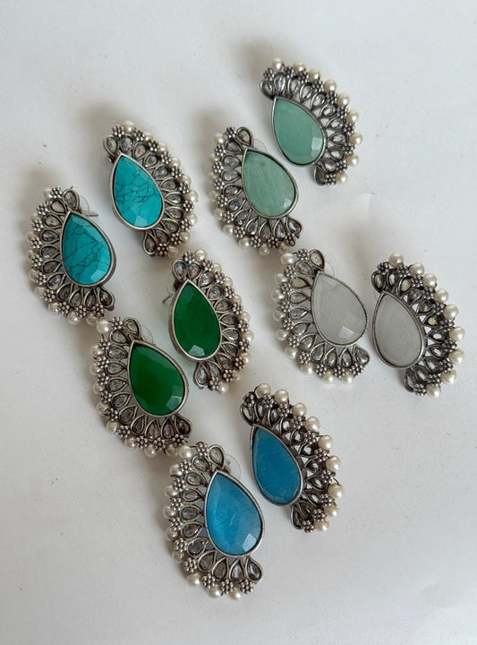 SILVERLOOKALIKE STONE STUDS