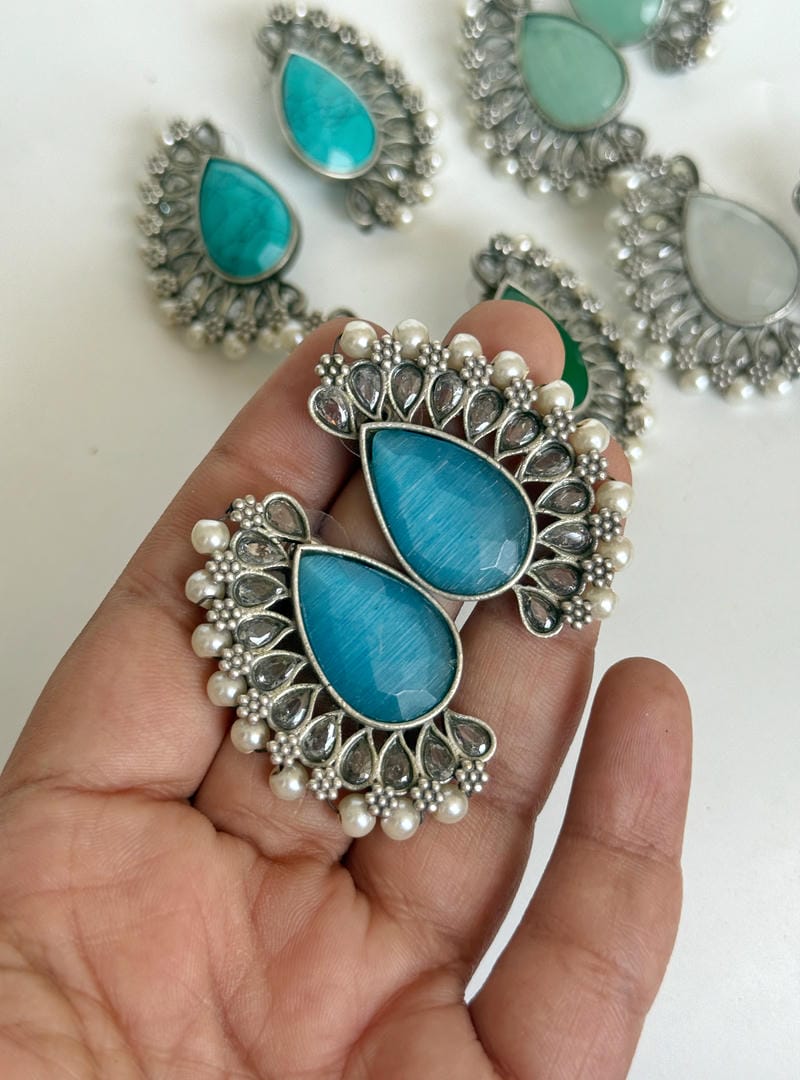 SILVERLOOKALIKE STONE STUDS