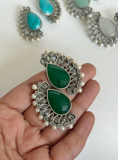 SILVERLOOKALIKE STONE STUDS