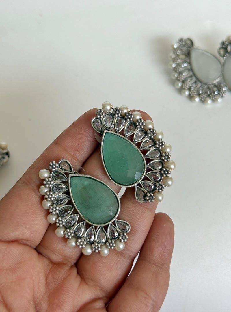 SILVERLOOKALIKE STONE STUDS