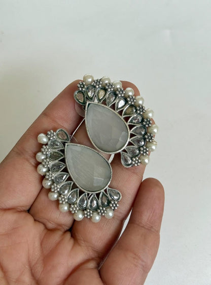 SILVERLOOKALIKE STONE STUDS