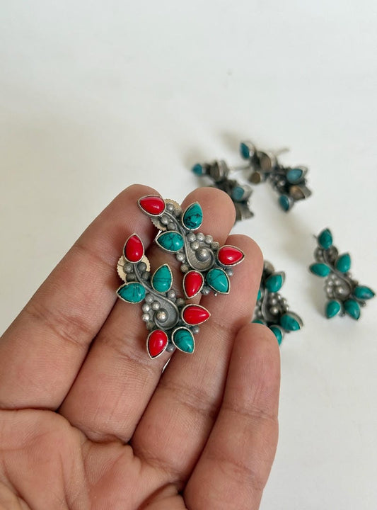 SILVERLOOKALIKE STONE STUDS