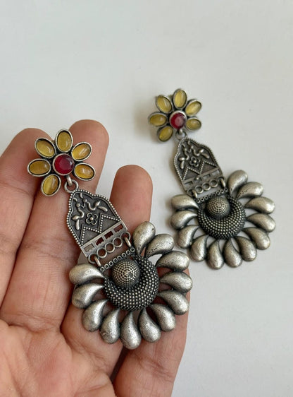 SILVERLOOKALIKE STONE WORK EARRINGS