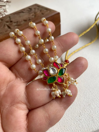 MANVIKA LOTUS PENDENT PEARL NECKLACE
