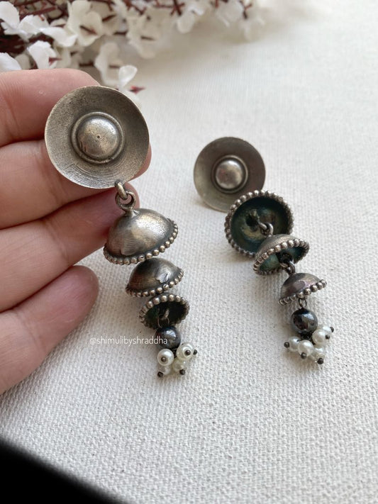 SILVERLOOKALIKE LAYERED JHUMKA