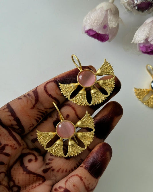 BRASS STONE HOOK EARRINGS